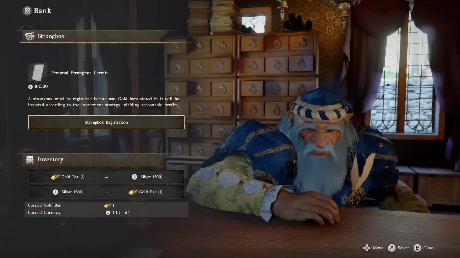 Bank in Crimson Desert — gold bars and Strongbox investments